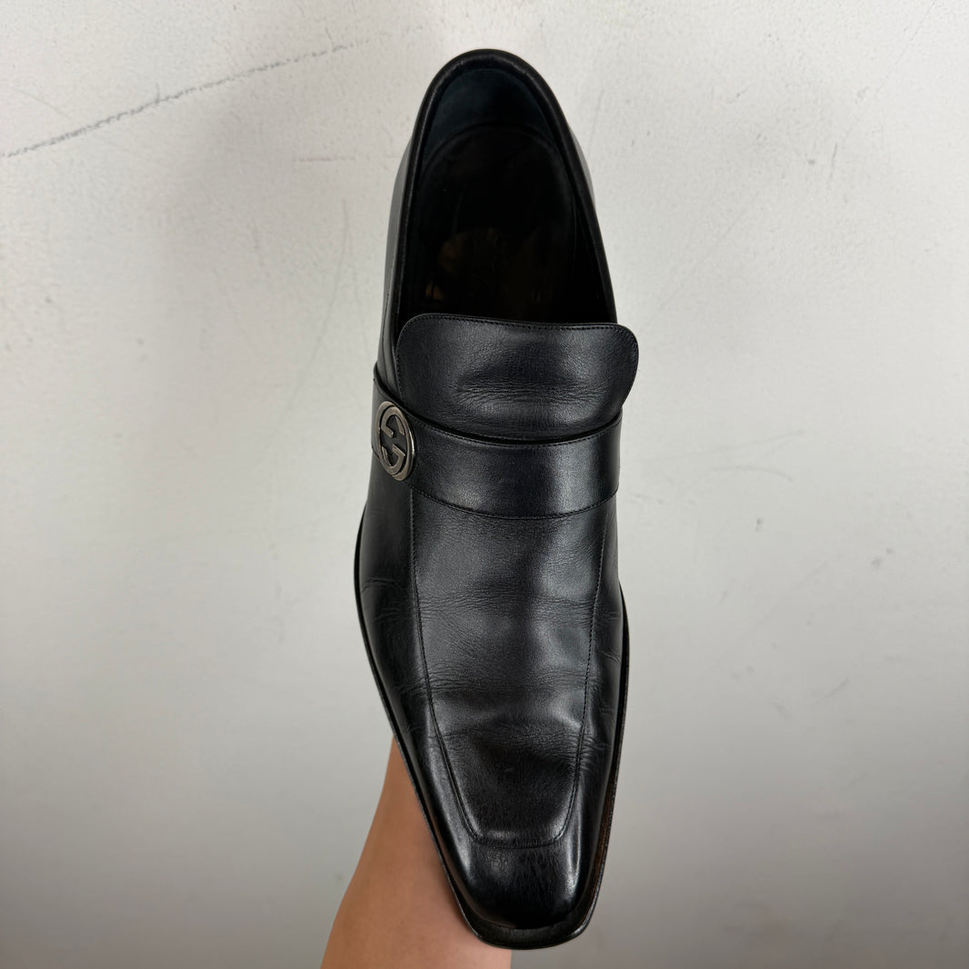 Gucci Black GG Metal Logo Loafers