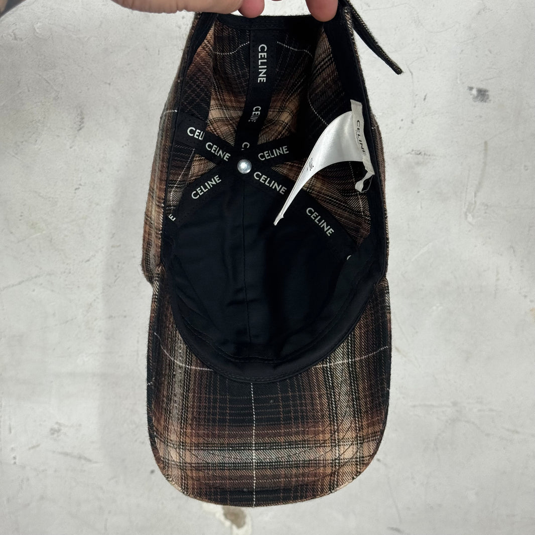 Celine Brown Plaid Chenille Logo Hat