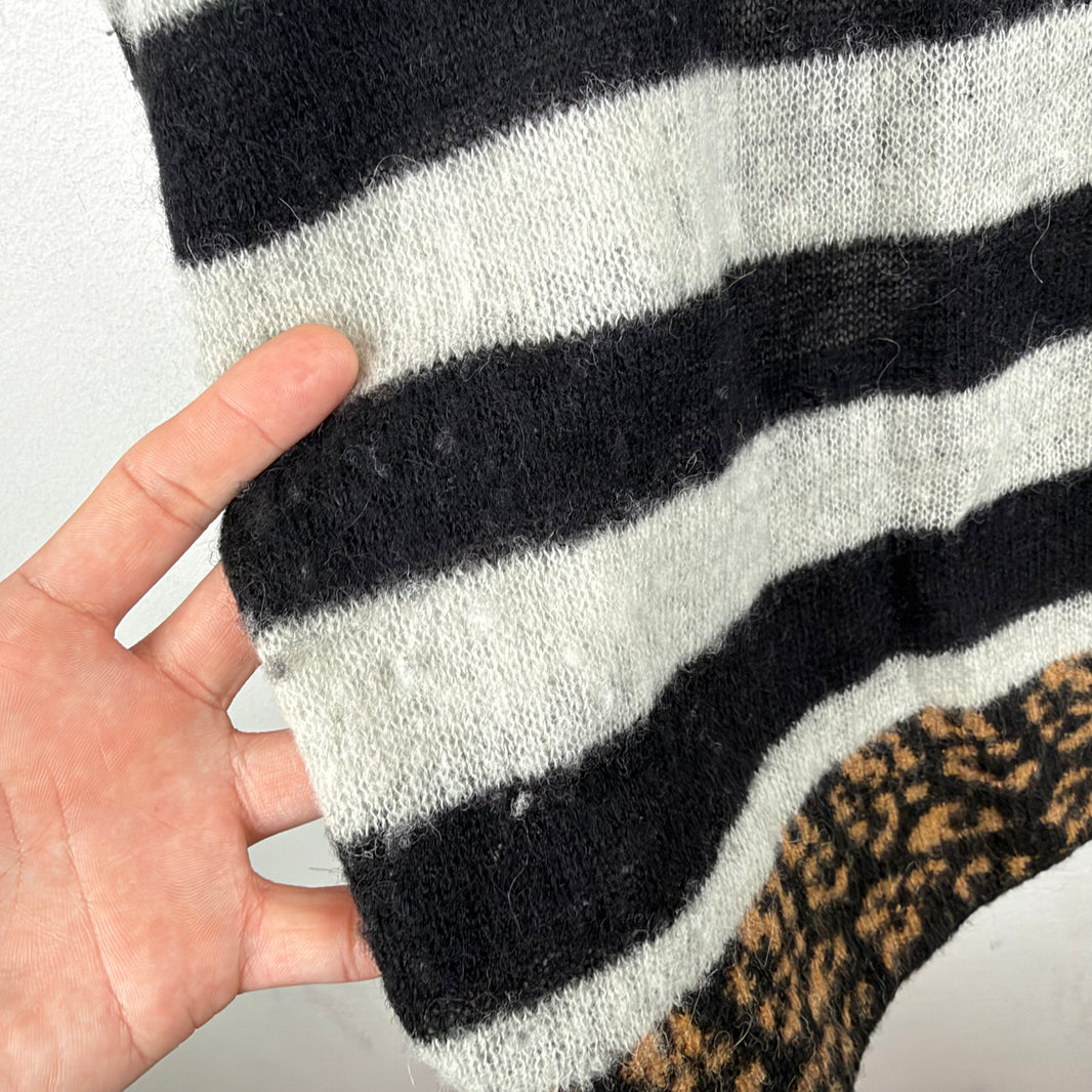 Dries Van Noten Striped/Cheetah Thin Knit Sweater