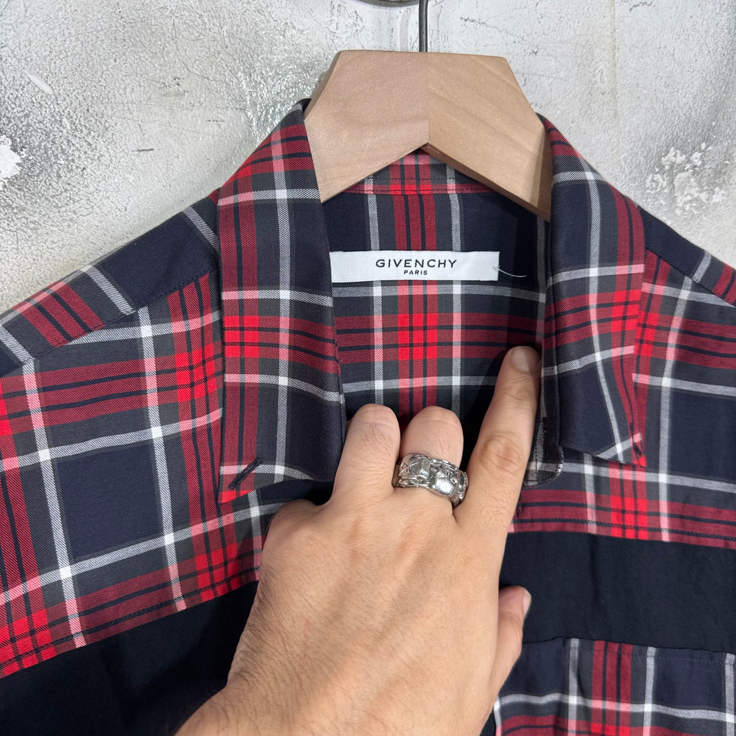 Givenchy Red/Navy Plaid Shirt Black Cross Front