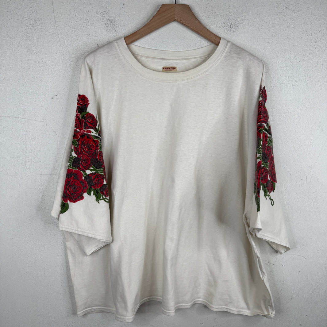 Kapital White Roses Sleeve Print T-Shirt