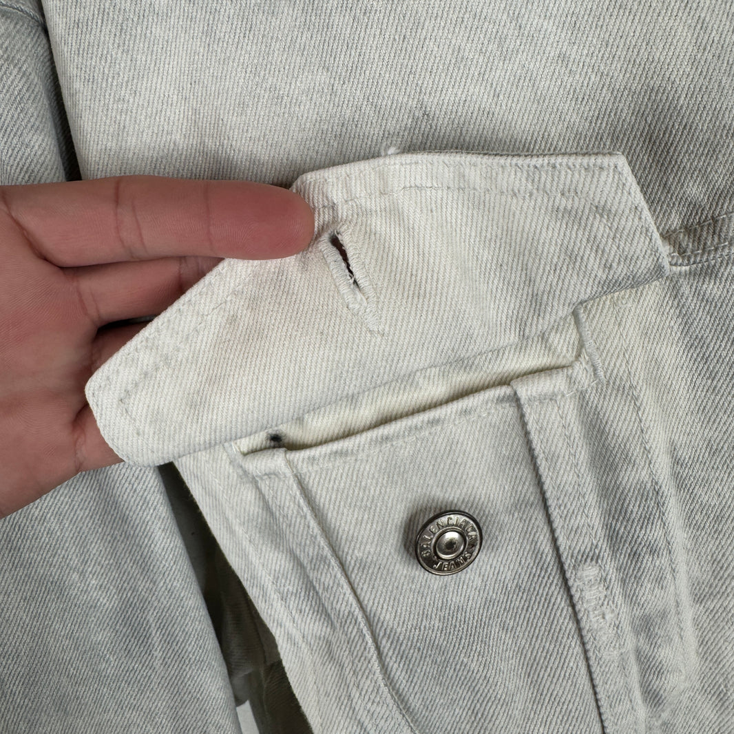 Balenciaga Distressed White Oversized Denim Jacket