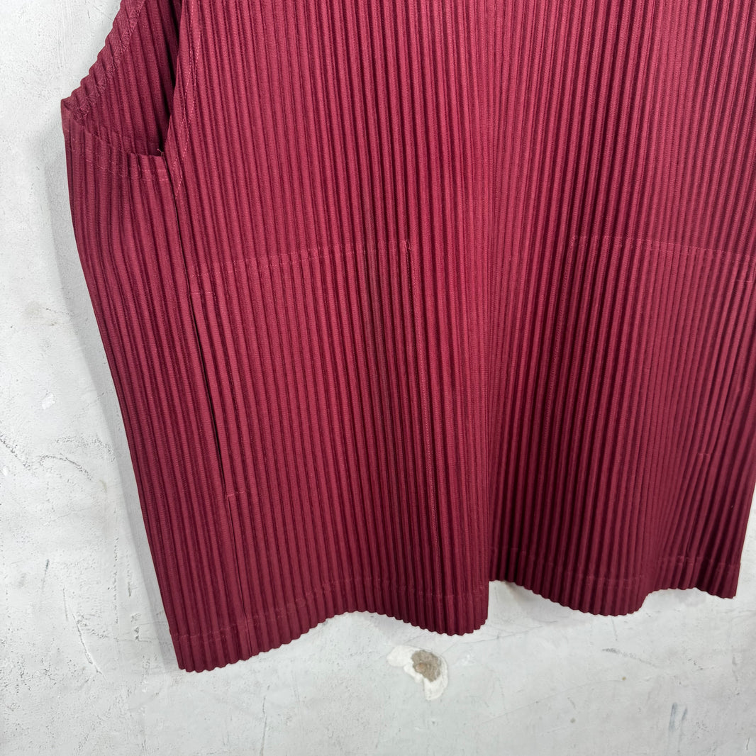 Issey Miyake Maroon Pleates Sleeveless Shirt