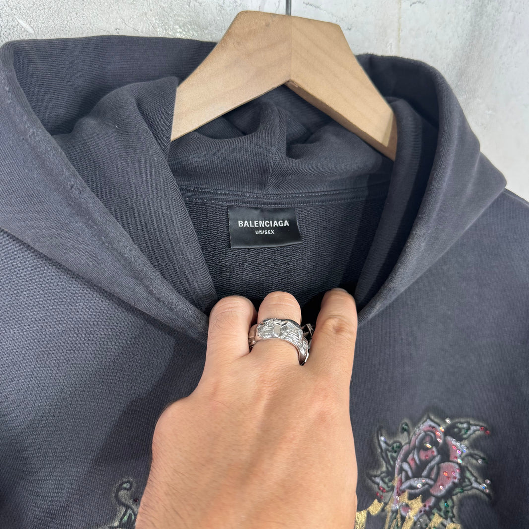 Balenciaga Ed Hardy Rhinestone Zip Hoodie
