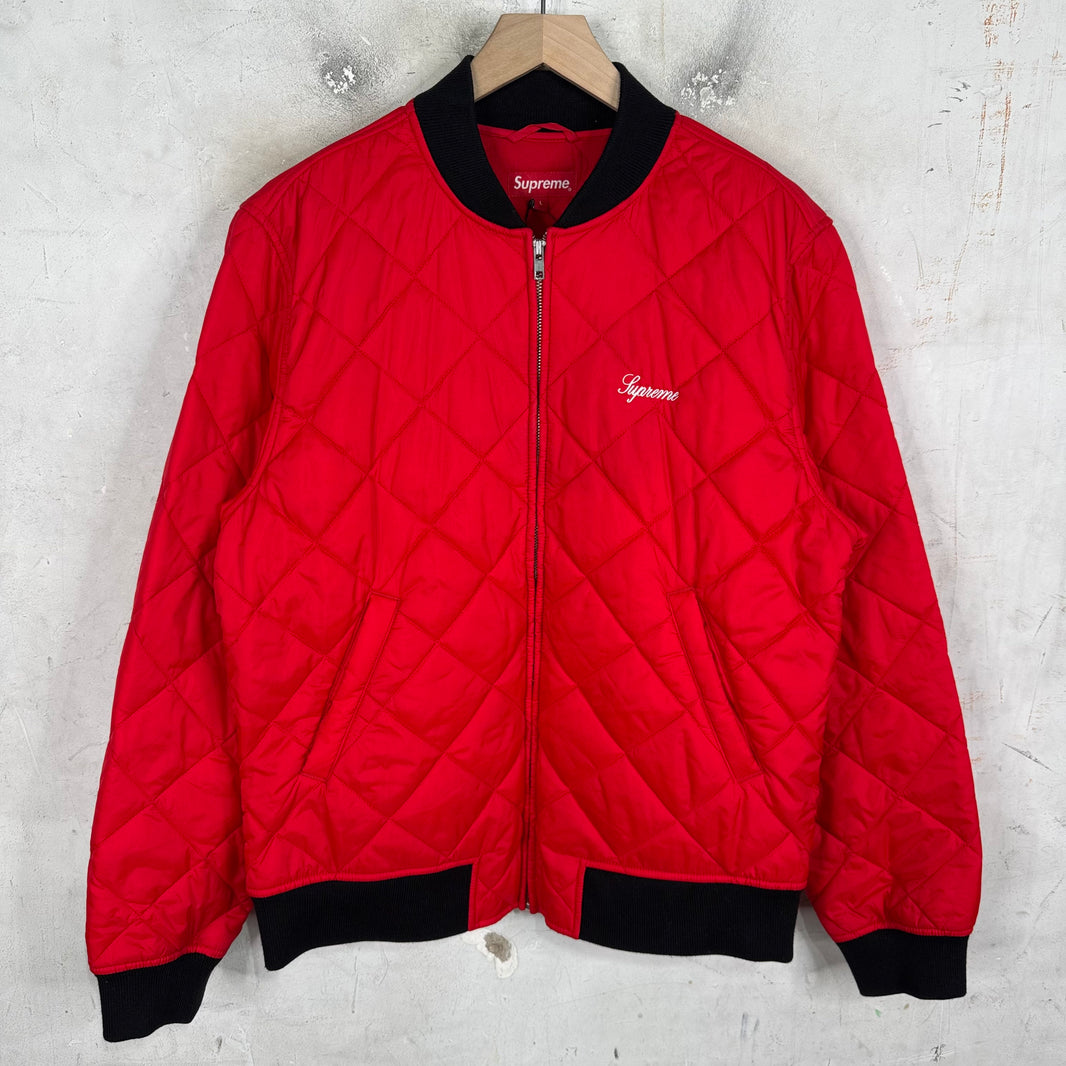 Supreme Red Sequin Patch Quilted Bomber