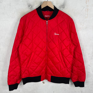 Supreme Red Sequin Patch Quilted Bomber