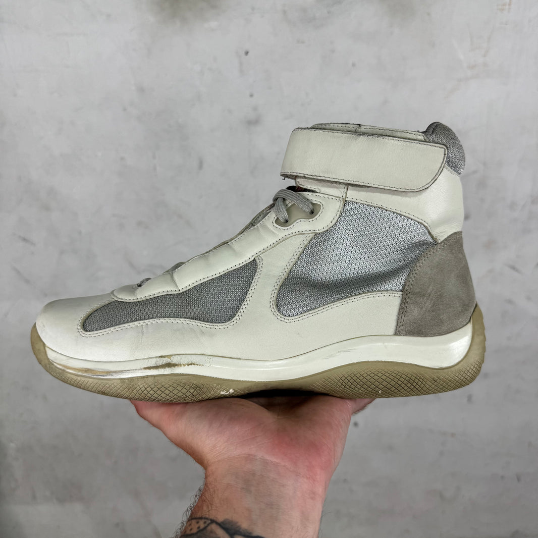 Prada White Grey Strapped High Americas Cup