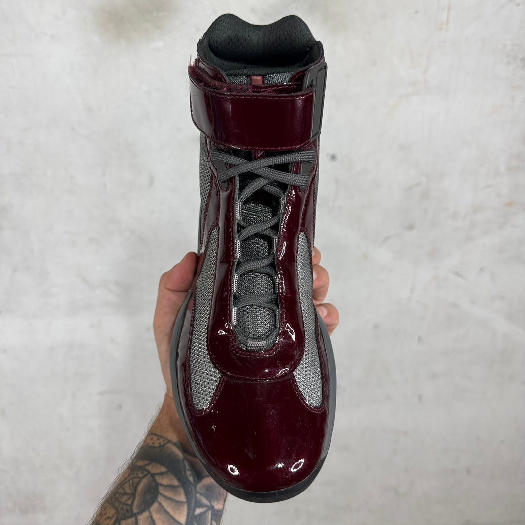 Prada Patent Burgundy High Americas Cups