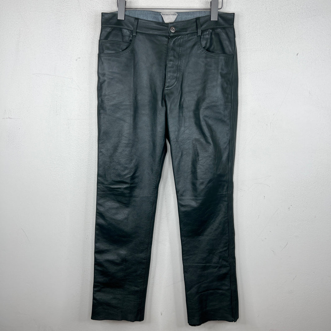 Bottega Veneta Green Leather Denim-Lined Pants
