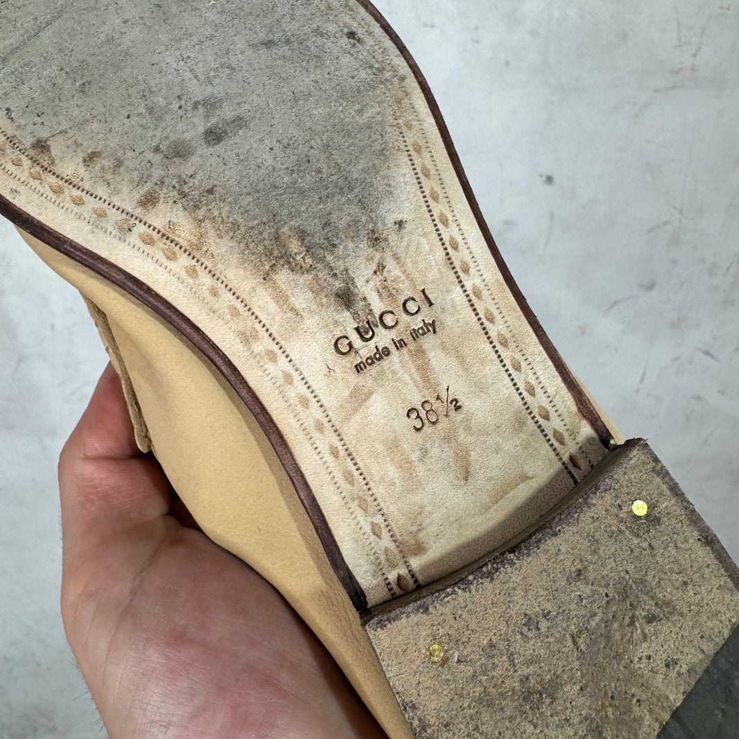 Gucci Beige Soft Leather Horsebit Mules