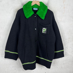 Prada Knitted Shearling Collared Cardigan