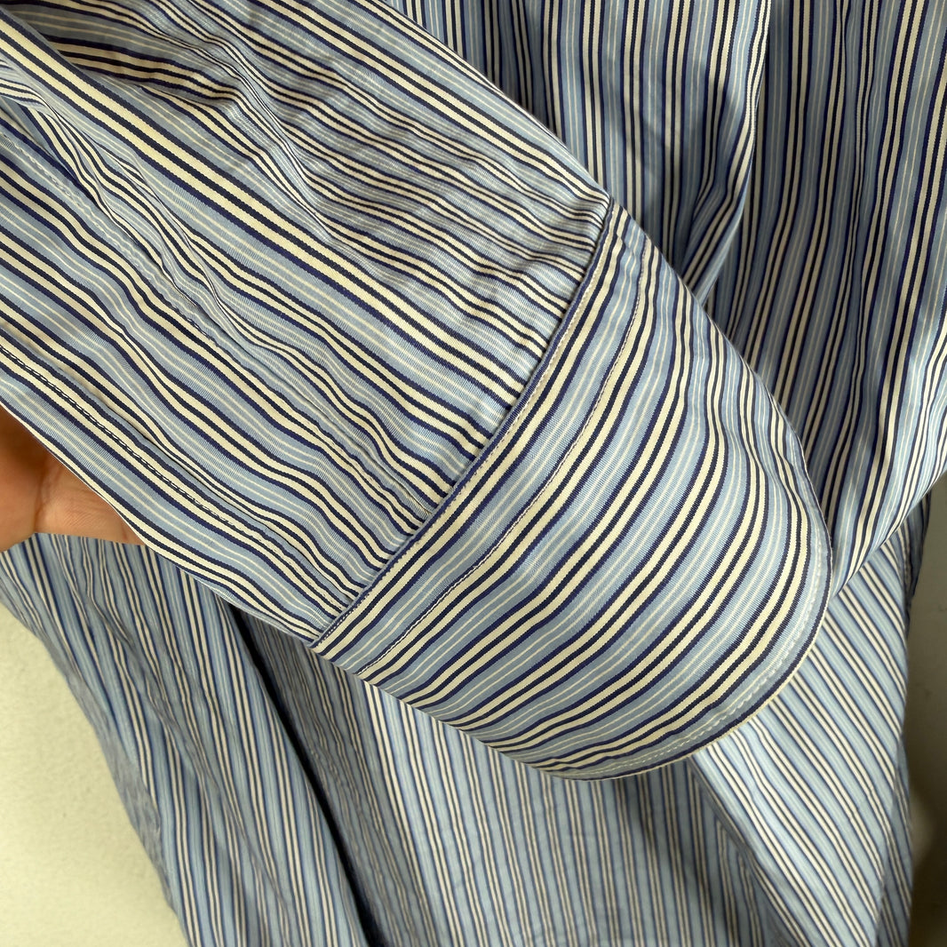 CDG Blue Striped Flannel Shoulder Button Up LS Shirt