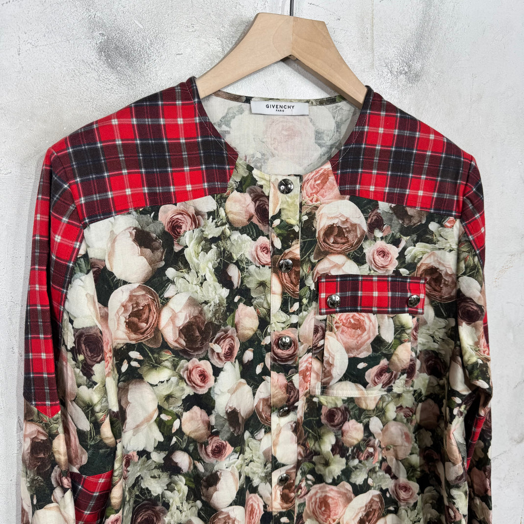 Givenchy Plaid/Floral Snap Button Up