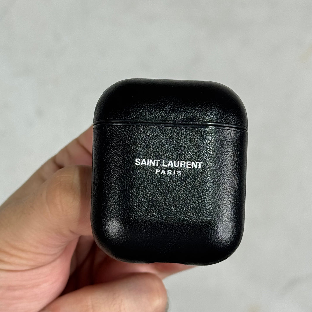 Saint Laurent Black Leather Logo Airpod Case
