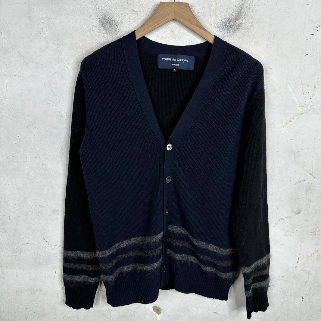 CDG Homme Paneled Striped Cardigan Sweater
