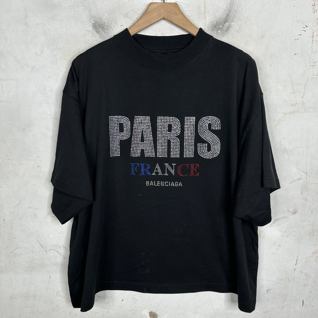 Balenciaga Paris Rhinestone Boxy T-Shirt