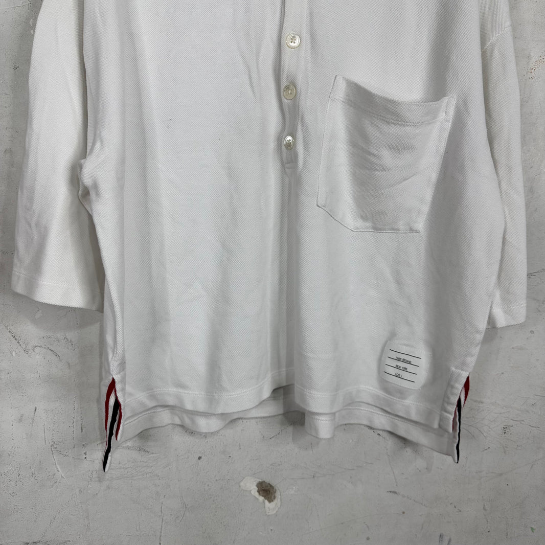 Thom Browne White Boxy Cropped Polo