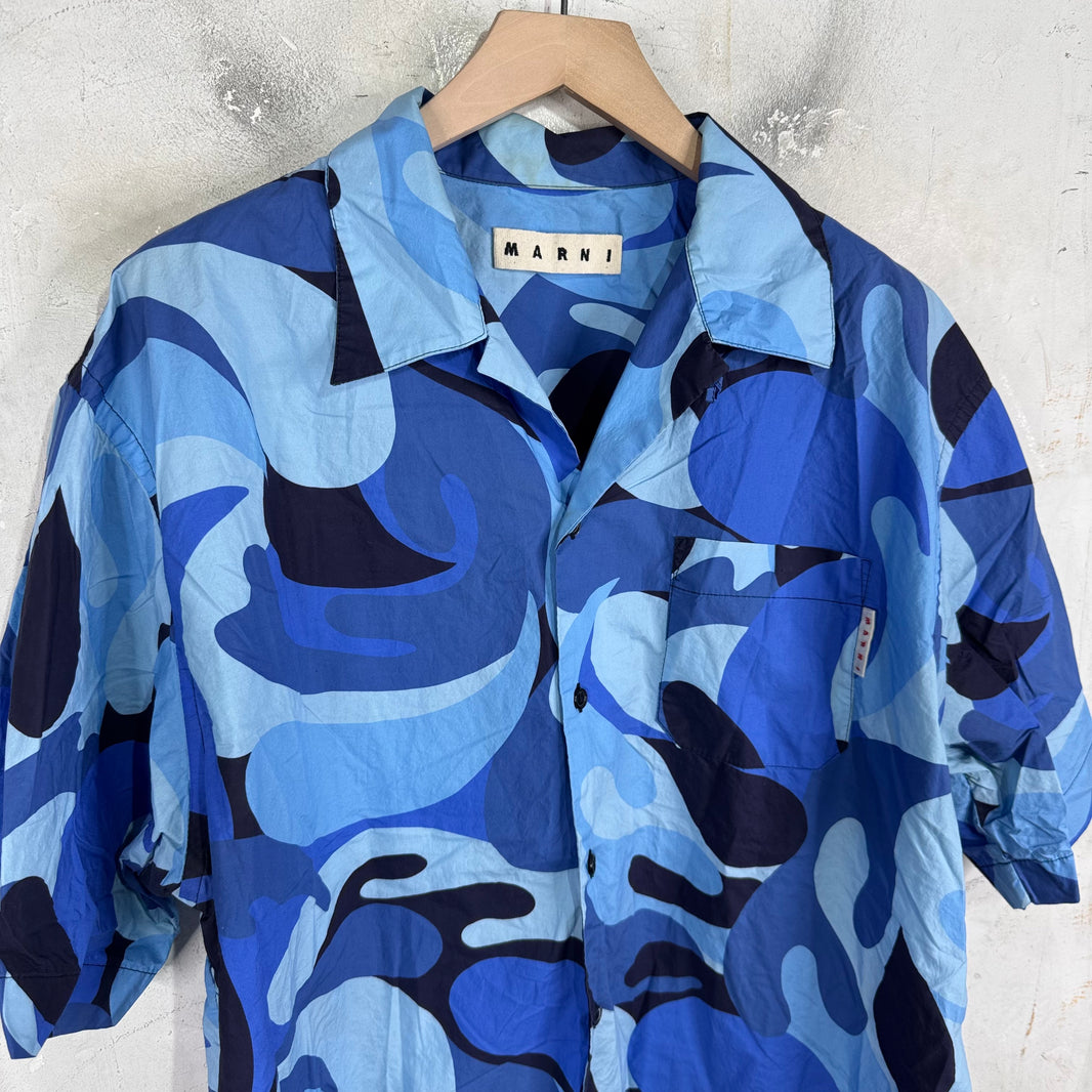 Marni Blue Camo S/S Button Up Shirt