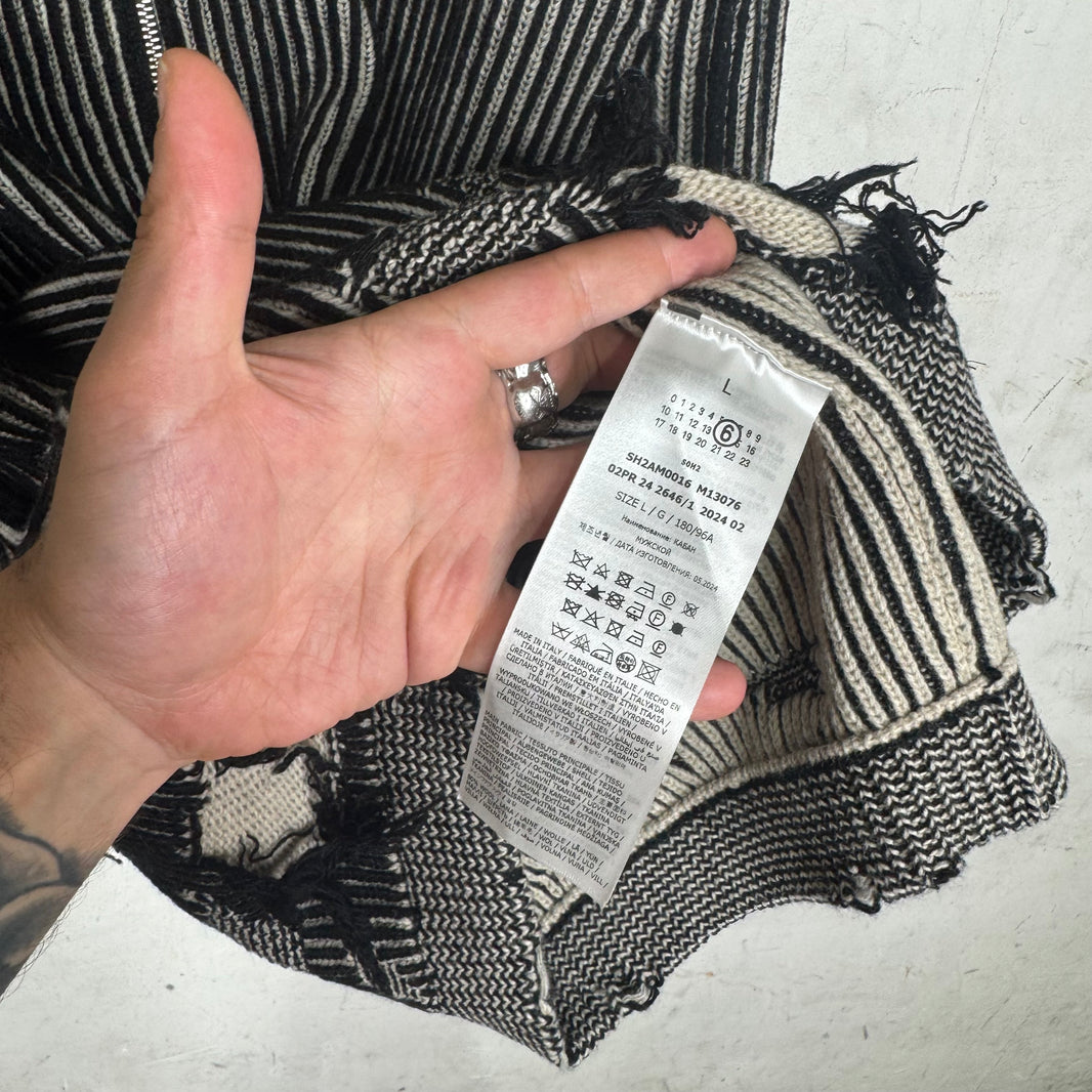 MM6 Black Distressed Zip Sweater