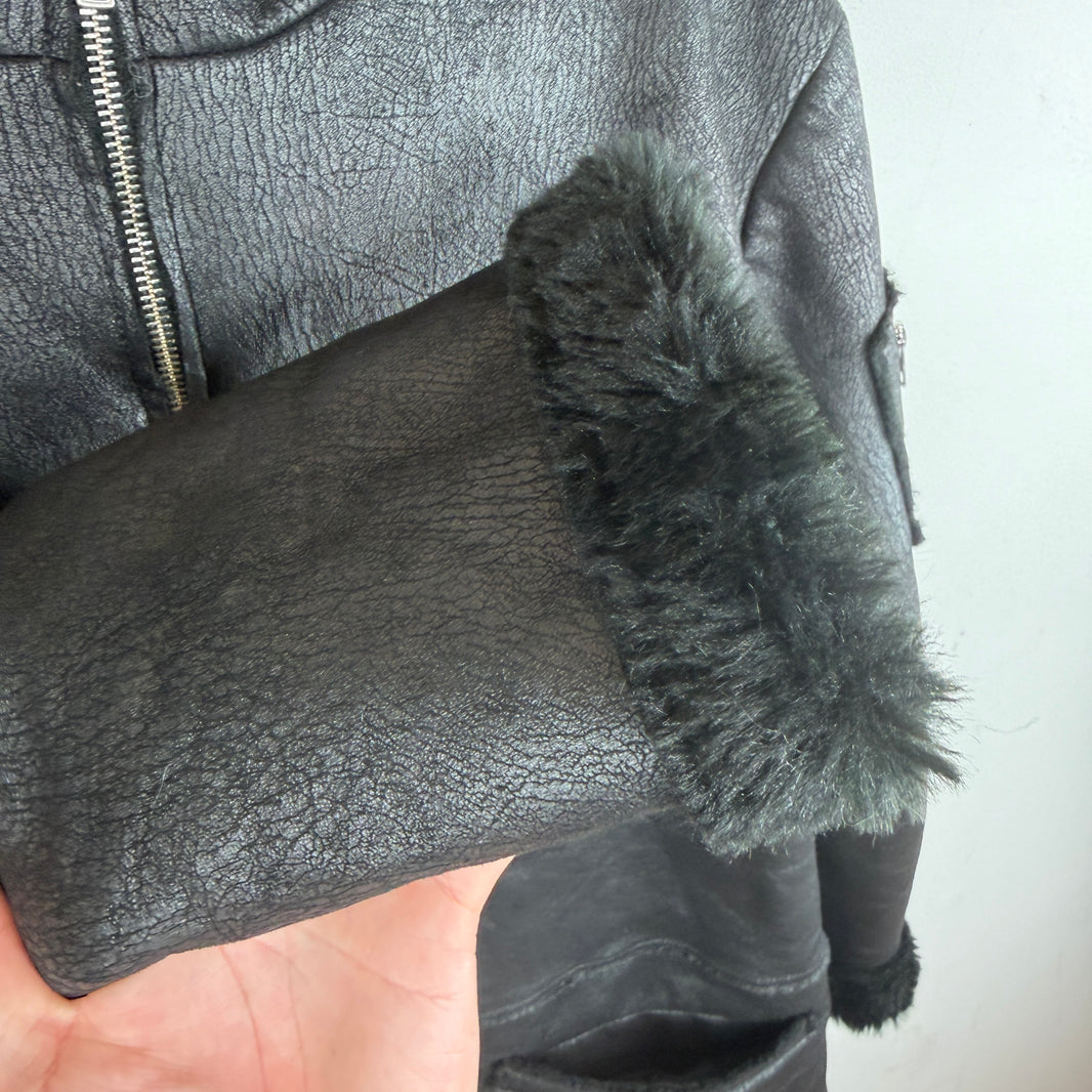 Gosha Rubchinskiy Cracked Leather Fur Lined Jacket