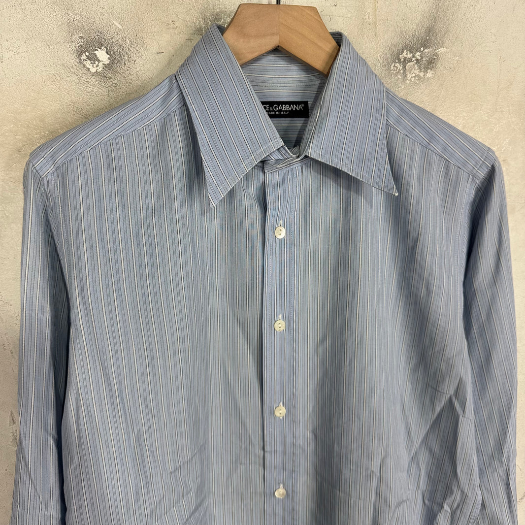 Dolce Gabanna Blue Striped LS Button Up