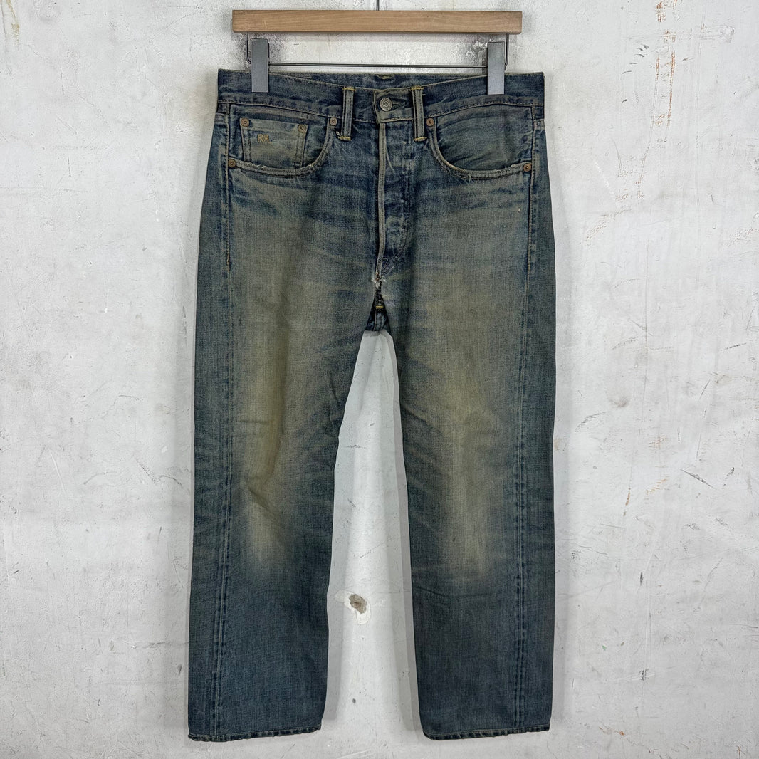 RRL Faded Medium Wash Straight Legged Jeans