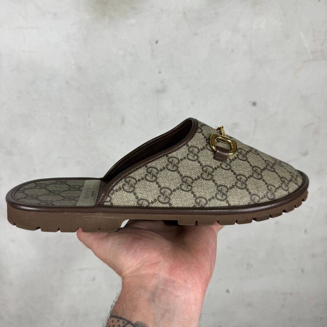 Gucci Monogram Horsebit Slides