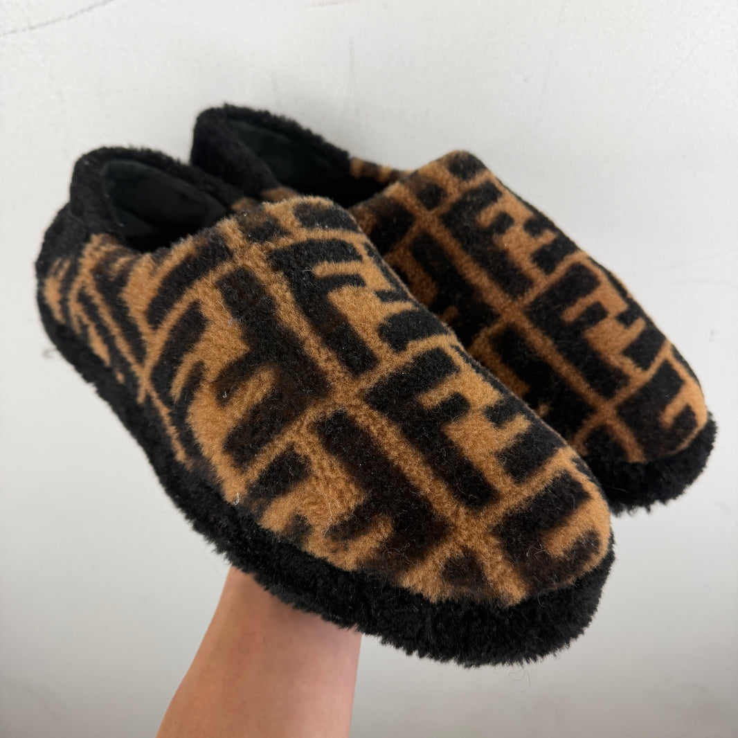Fendi Zucca Shearling Slippers