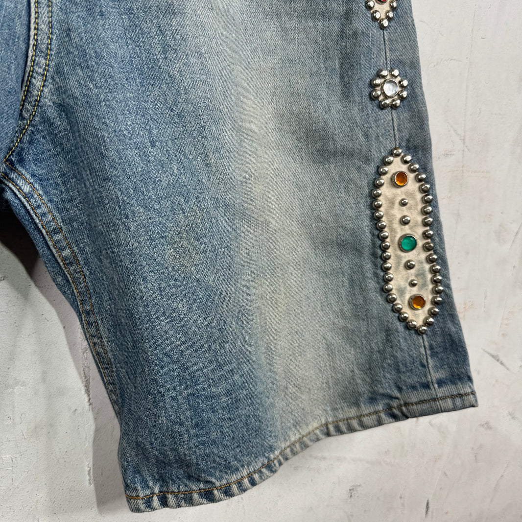 Kapital Rhinestone Studded Jean Shorts