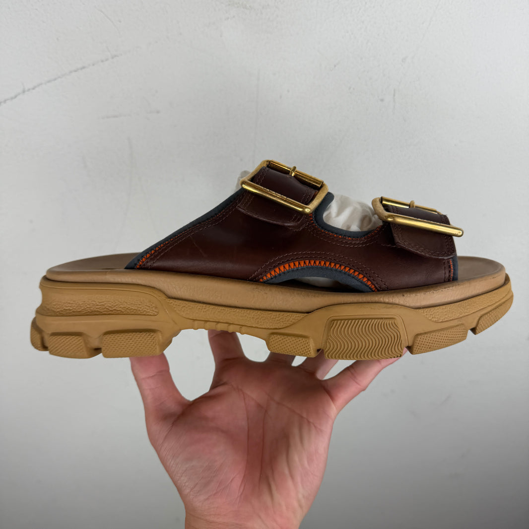 Gucci Beige/Burgundy Leather Strap Sandals