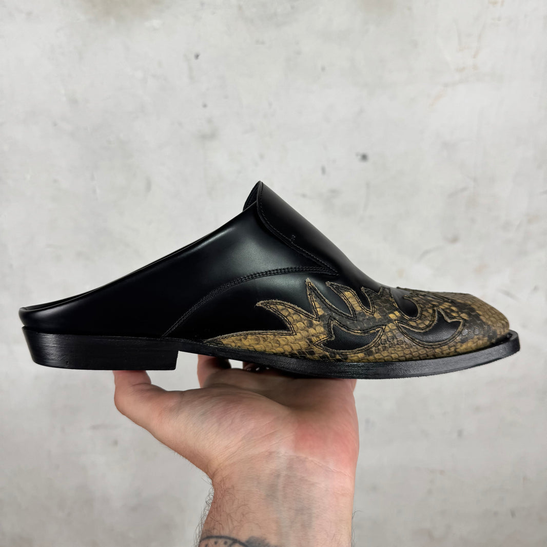 Dries Van Noten Cowboy Snakeskin Paneled Mules