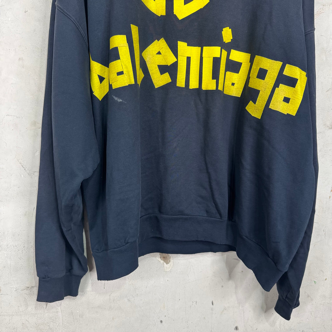 Balenciaga Navy Tape Logo Hoodie
