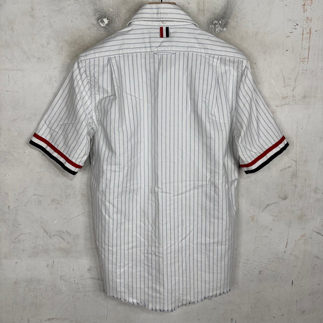 Thom Browne Striped Frayed Hem Sleeve Stripe Shirt