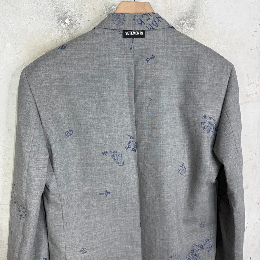 Vetements Grey Scribble Blazer
