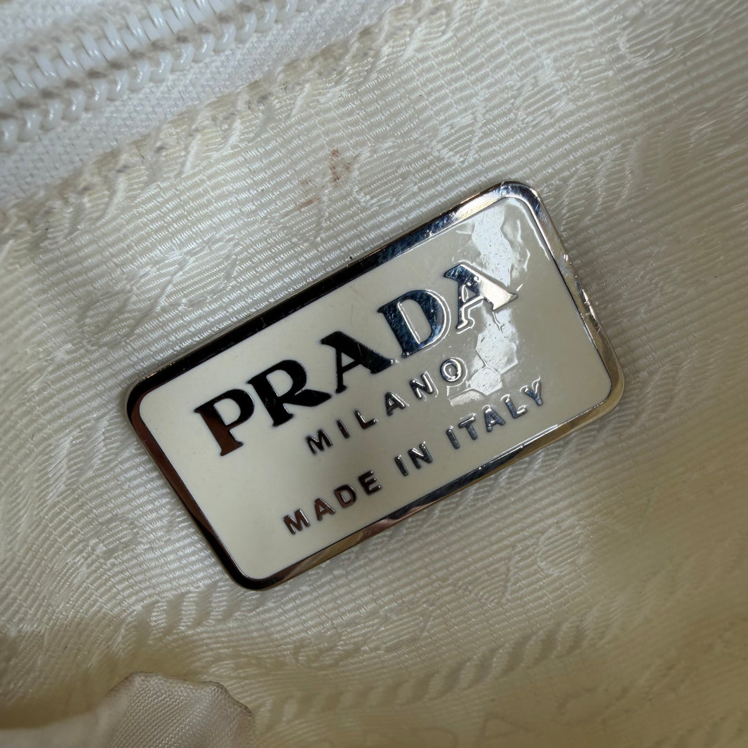 Prada Smoked Nylon White Badge Backpack