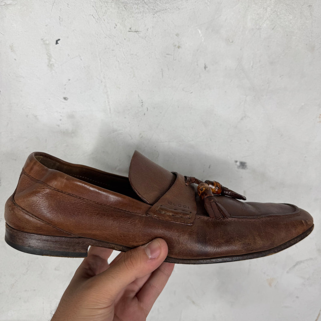 Gucci Brown Bamboo Tassled Loafers