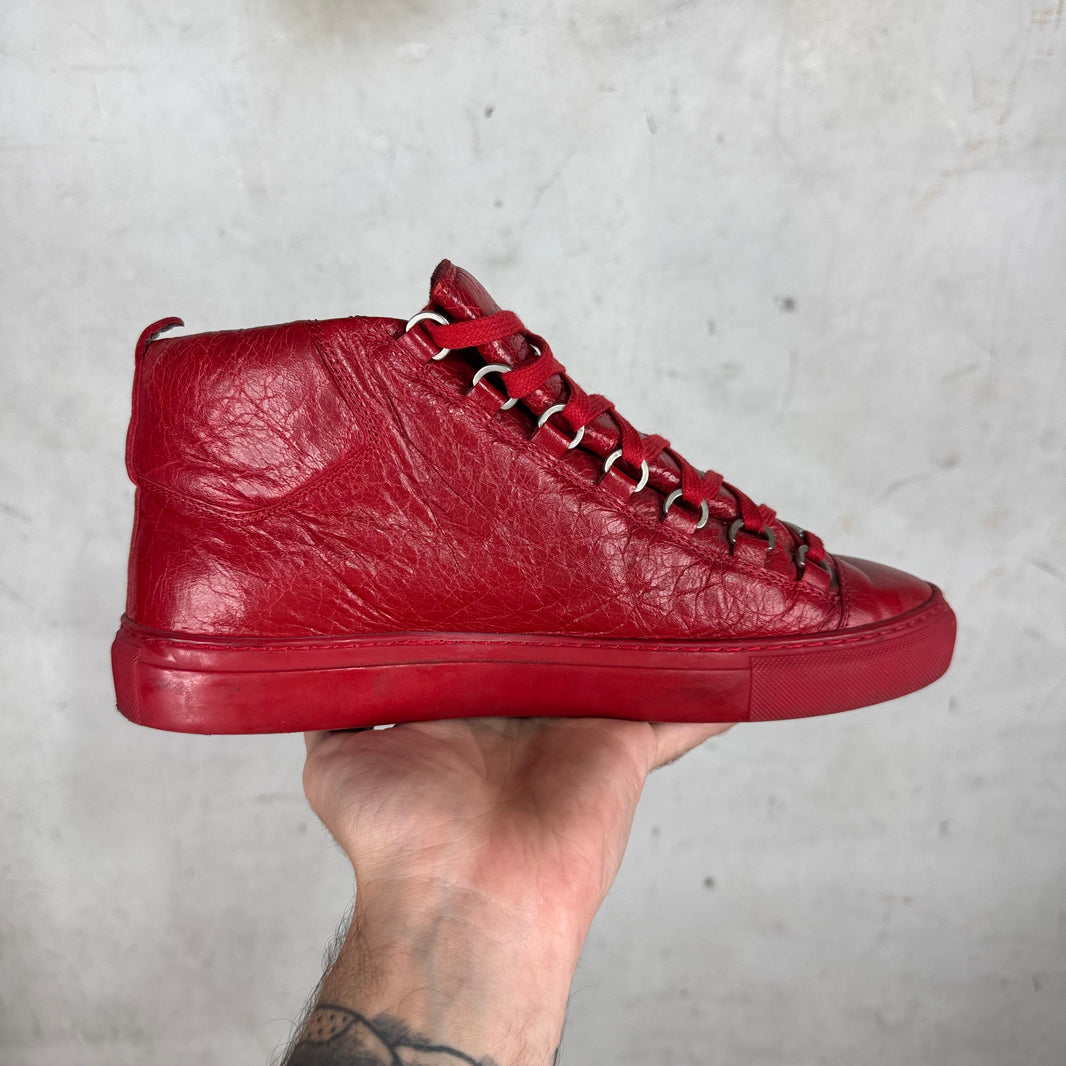 Balenciaga Red Tumbled Leather Arenas
