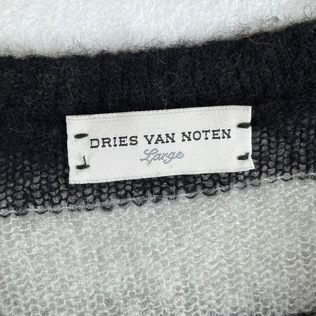 Dries Van Noten Striped/Cheetah Thin Knit Sweater