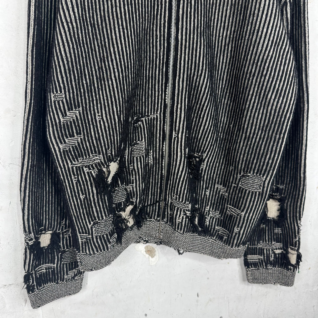 MM6 Black Distressed Zip Sweater