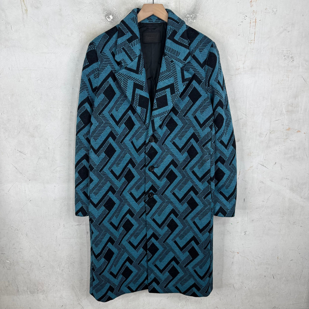 Prada Teal Patterened Trench Coat