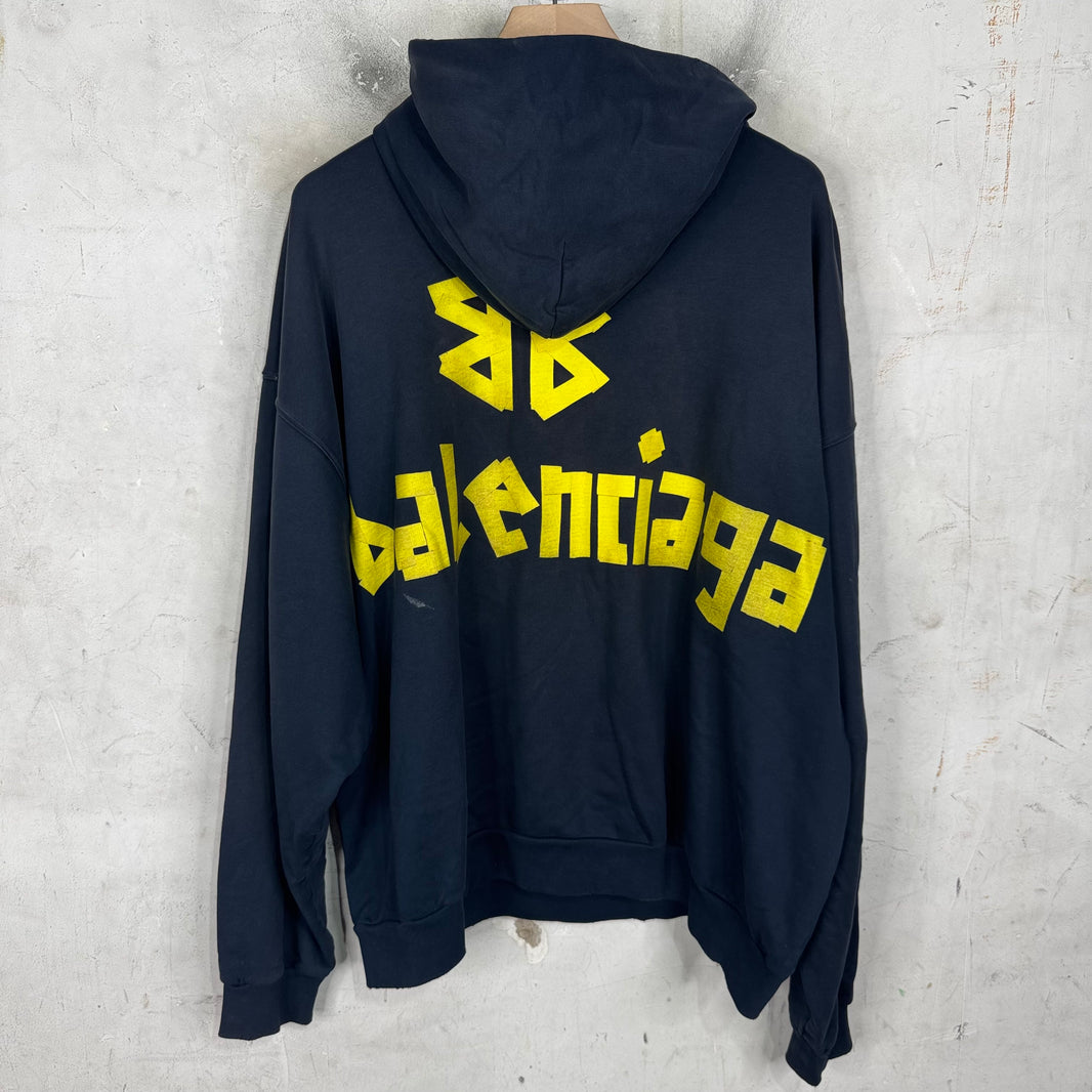 Balenciaga Navy Tape Logo Hoodie
