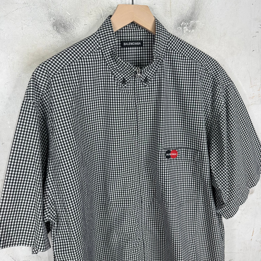 Balenciaga Checkered Mastercard Zipped S/S Shirt