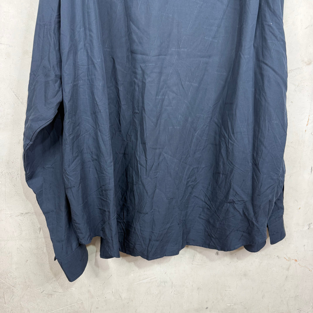Balenciaga Navy All Over Logo Button-Up Shirt