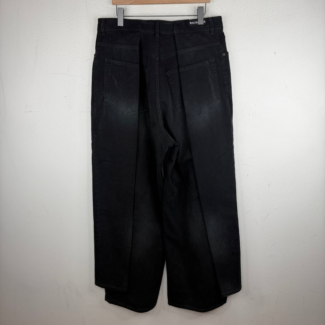Balenciaga Double Leg Black Washed Pants