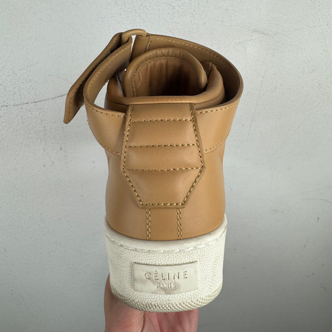Celine Tan Leather High-Top Sneakers