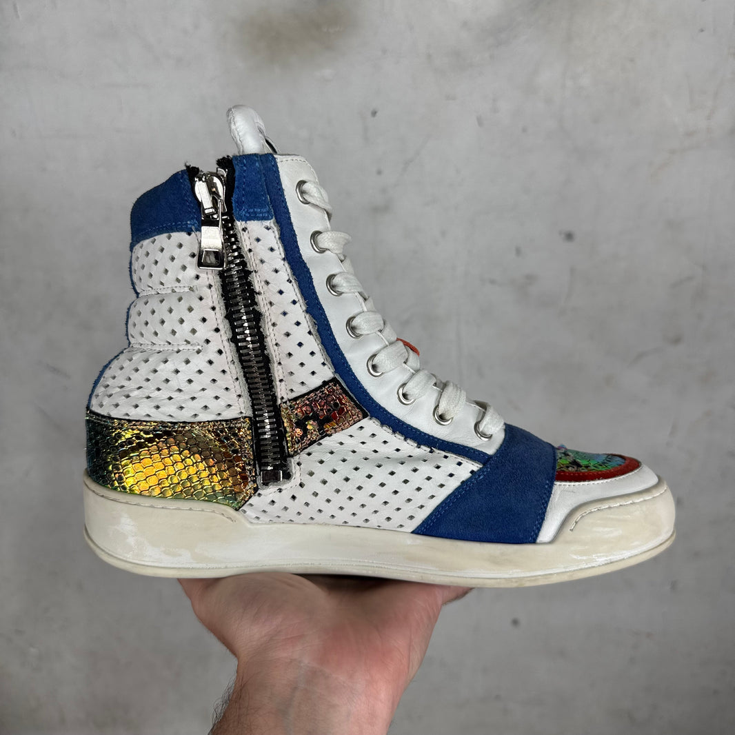 Balmain Paneled Leather High Top Sneakers