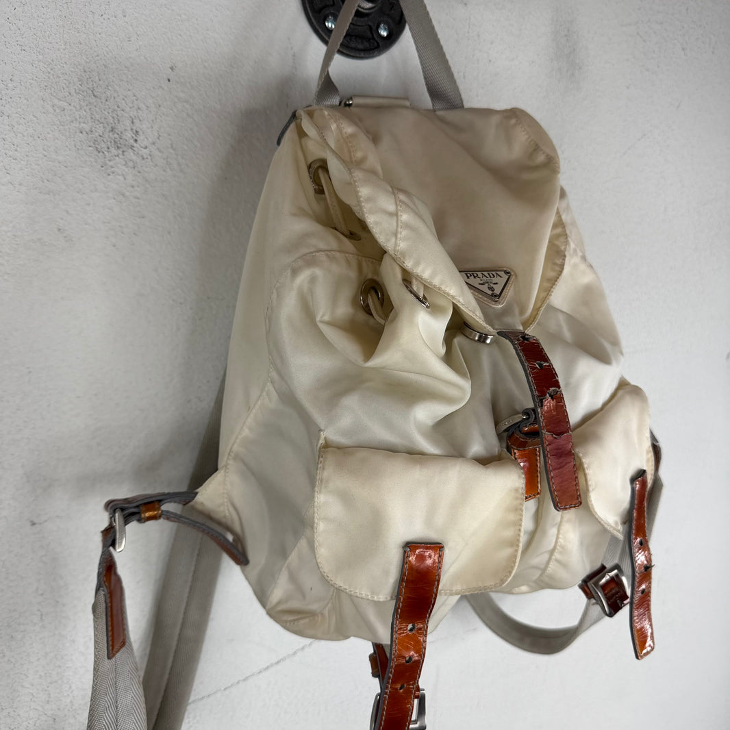 Prada Smoked Nylon White Badge Backpack