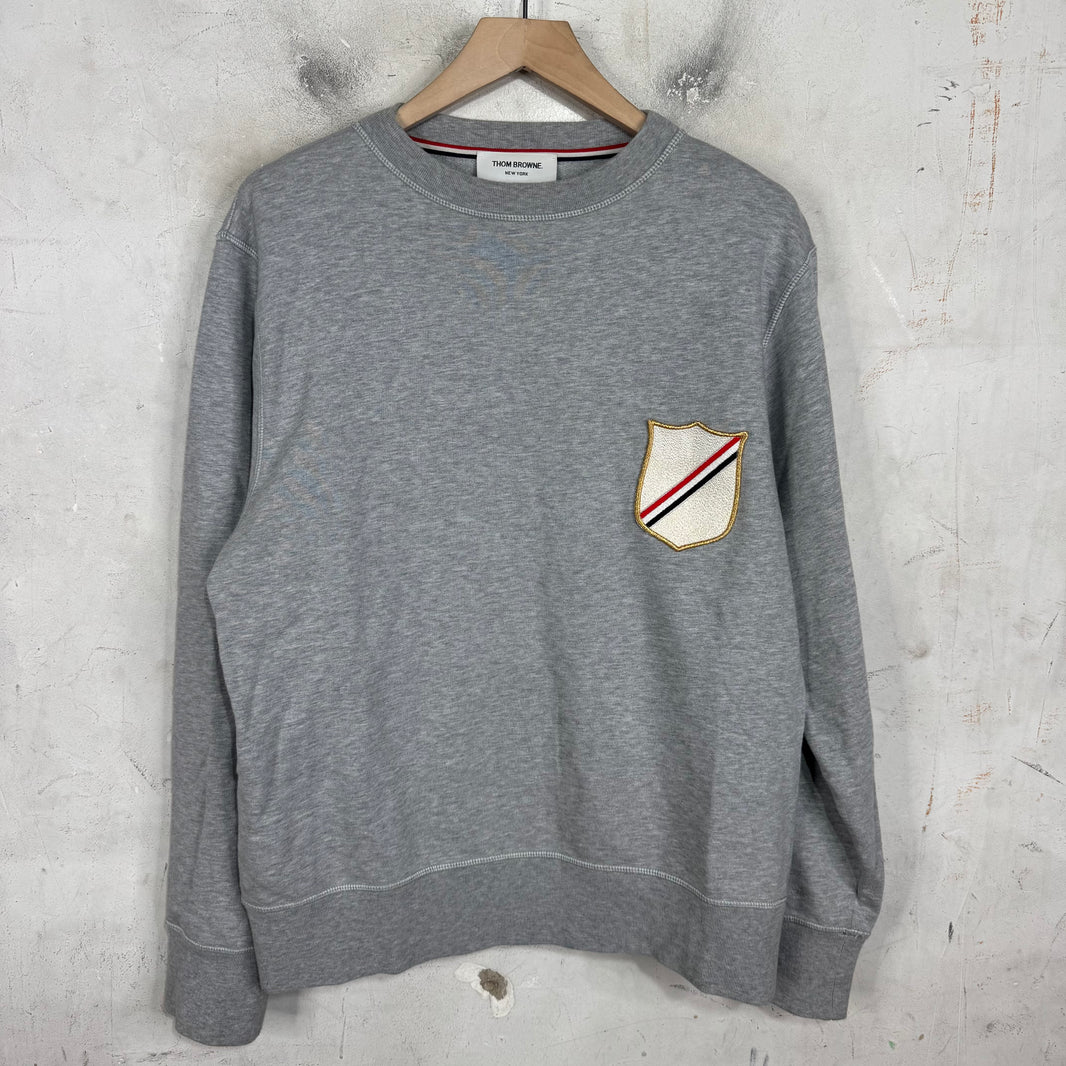 Thom Browne Grey Badged Crewneck