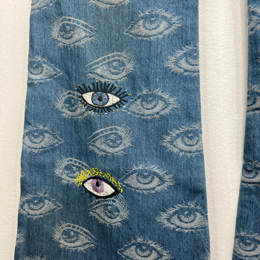 Kapital Blue Distressed Speak Easy Flared Denim Jeans