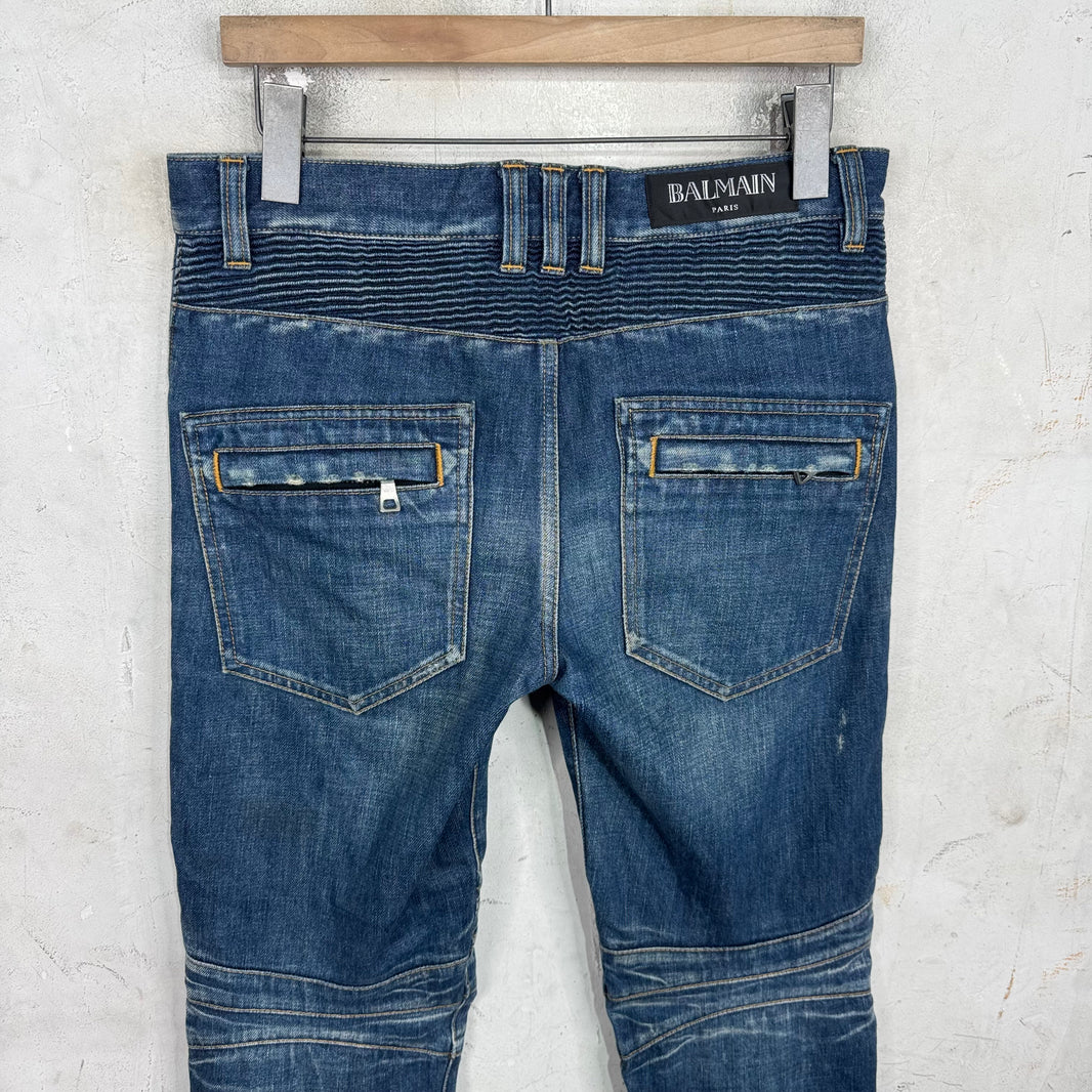 Balmain Medium Wash Decarnin Biker Jeans